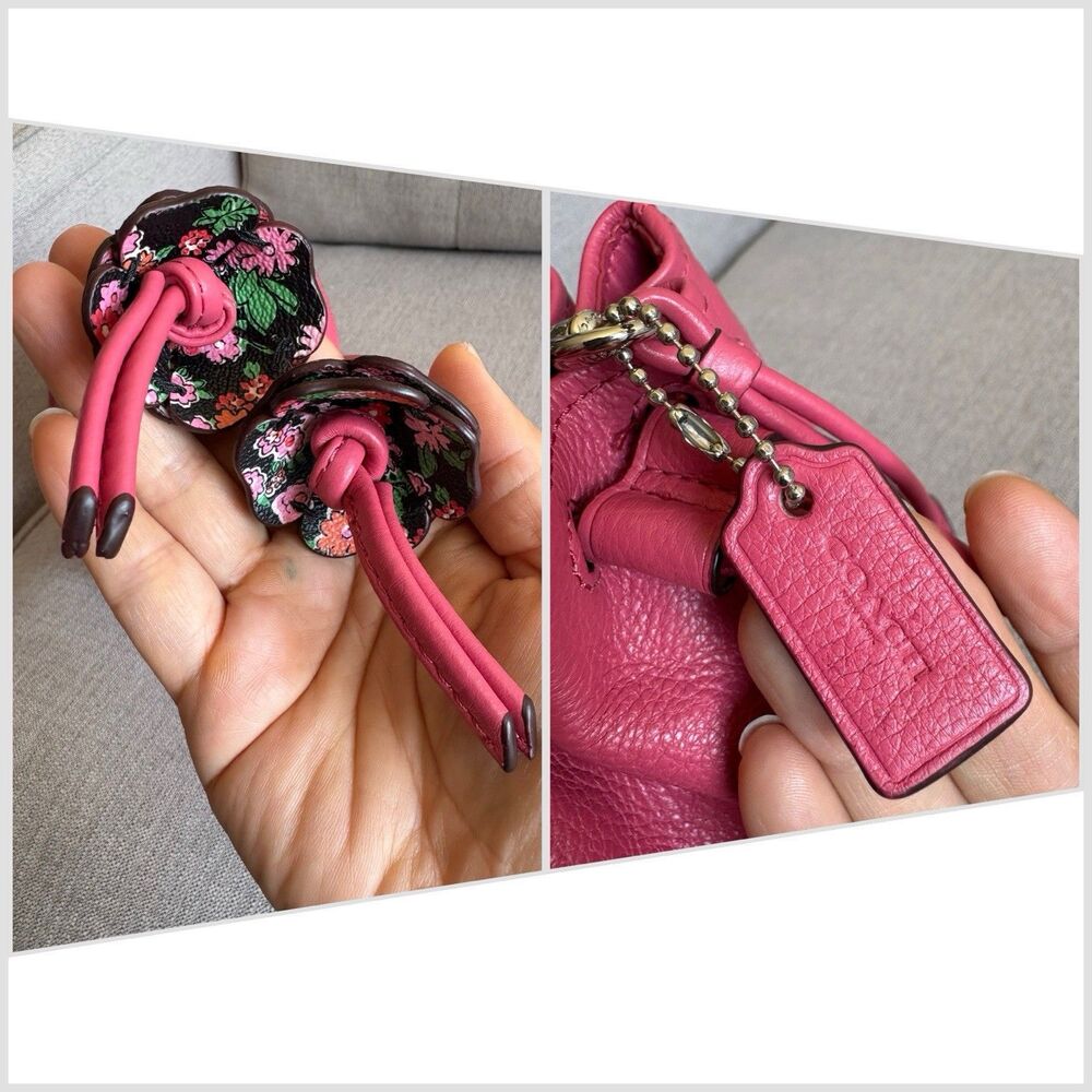 Coach Drawstring Wristlet Pouch Bag  in Pink Pebble Leather W/Tea Rose F56581 - Picture 6 of 7